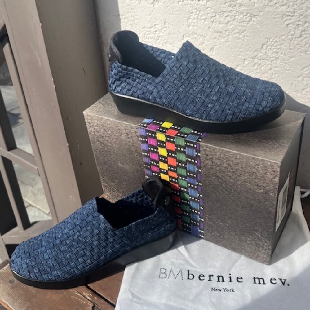 Bernie Mev Blue Smooth Cha Cha Woven Slip-Ons - Picture 3 of 12